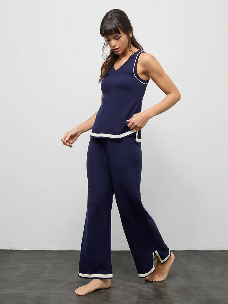 Wunderlove Navy Contrast Detailed High-Rise Pants