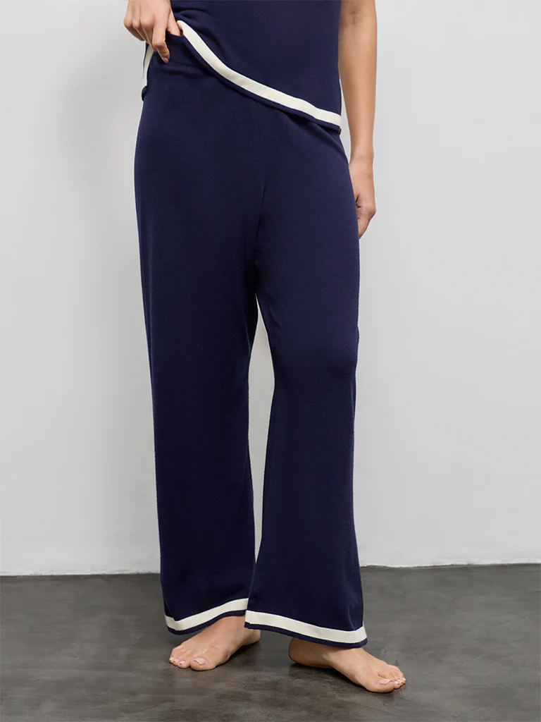 Wunderlove Navy Contrast Detailed High-Rise Pants - Image 2
