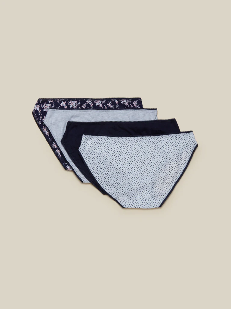 Wunderlove Navy Cotton Bikini Briefs - Pack of 4 - Image 4