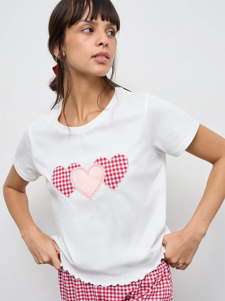 Wunderlove Off-White Heart-Design Cotton T-Shirt and Shorts Set - Image 2