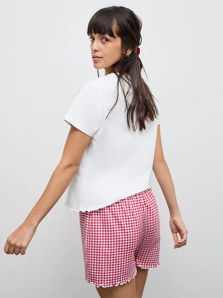 Wunderlove Off-White Heart-Design Cotton T-Shirt and Shorts Set - Image 4