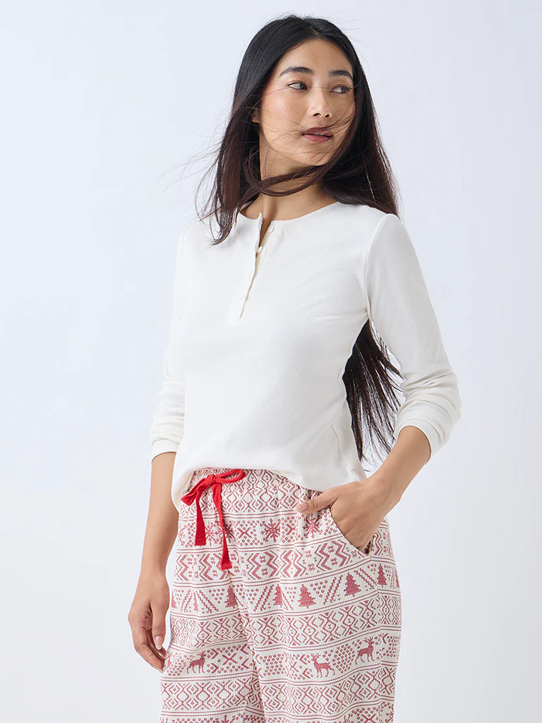 Wunderlove Off-White Ribbed Cotton-Blend Top