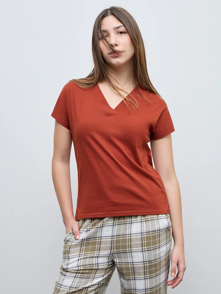 Wunderlove Olive Checkered High-Rise Cotton Pyjamas