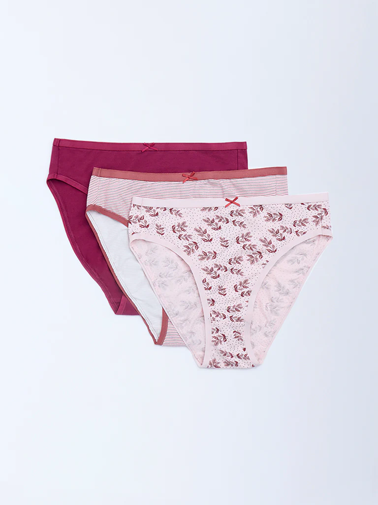 Wunderlove Pink Hi-Leg Cotton-Blend Briefs - Pack of 3 - Image 2