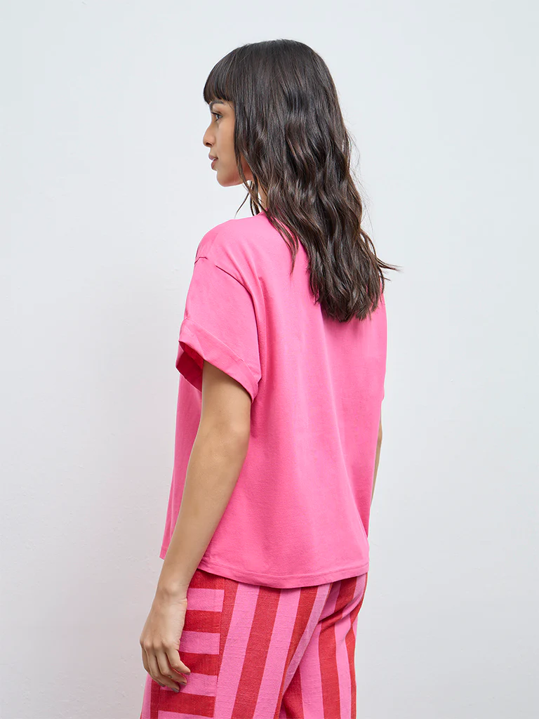Wunderlove Pink Solid Cotton T-Shirt - Image 4