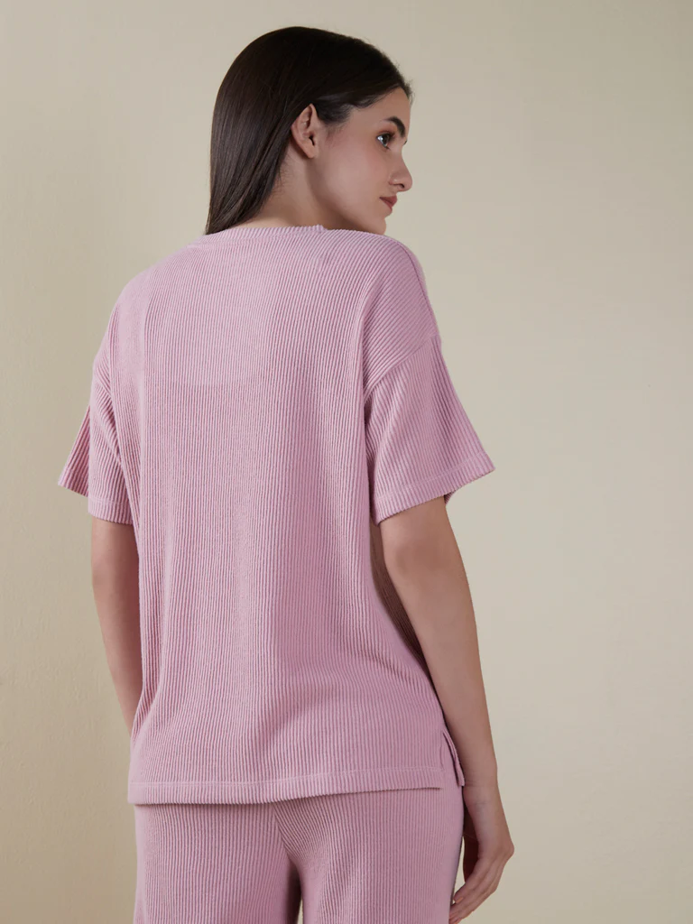 Wunderlove Pink Textured T-Shirt - Image 4