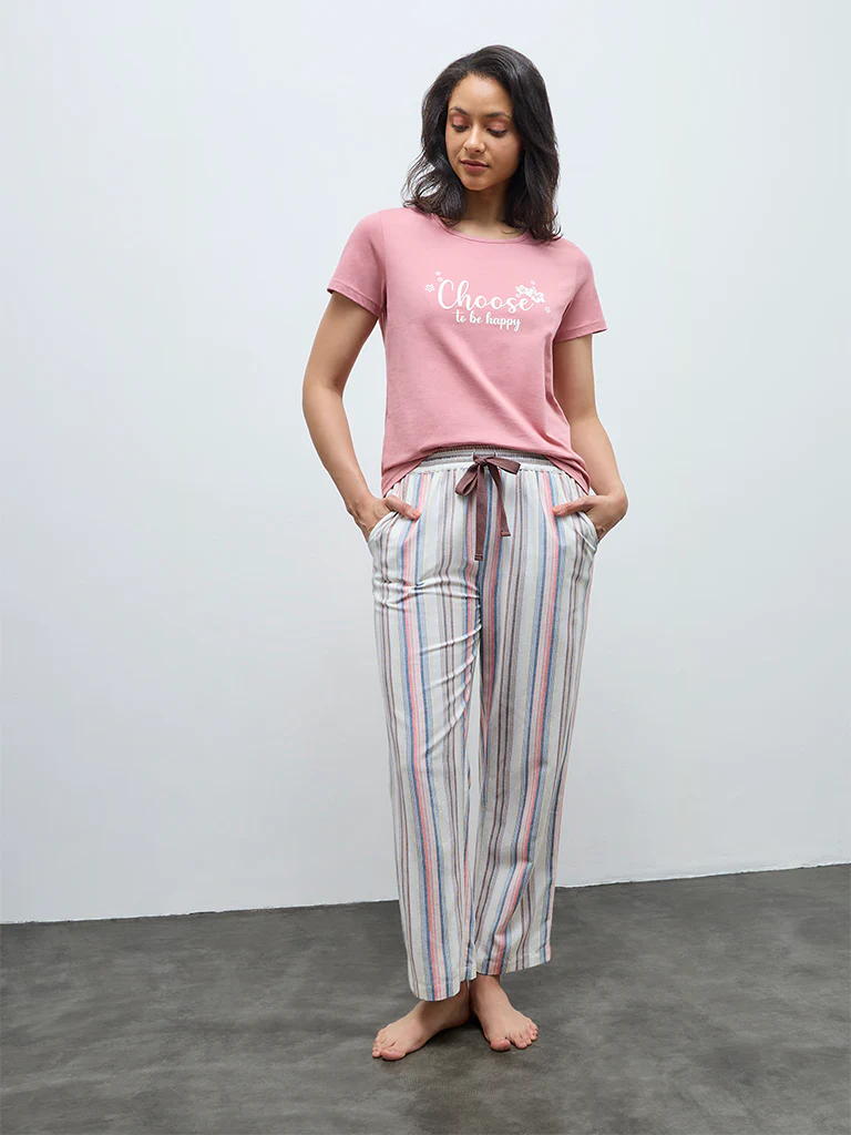 Wunderlove Pink Typographic Cotton T-Shirt - Image 2