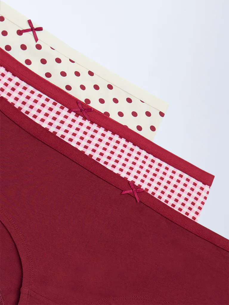 Wunderlove Plum Cotton-Blend Low-Rise Briefs - Pack of 3 - Image 6