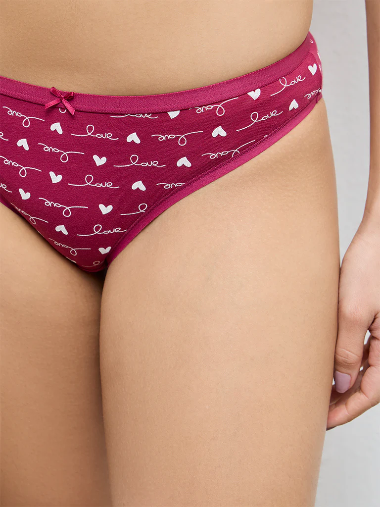 Wunderlove Plum Printed Cotton-Blend Bikini Briefs - Pack of 3 - Image 4