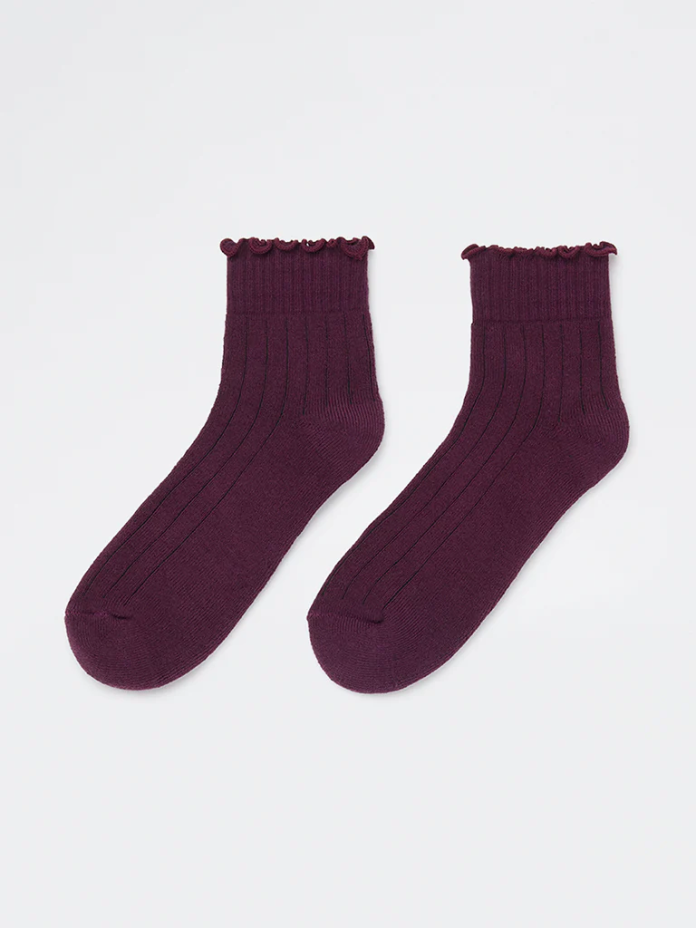 Wunderlove Plum Ribbed Cotton-Blend Socks