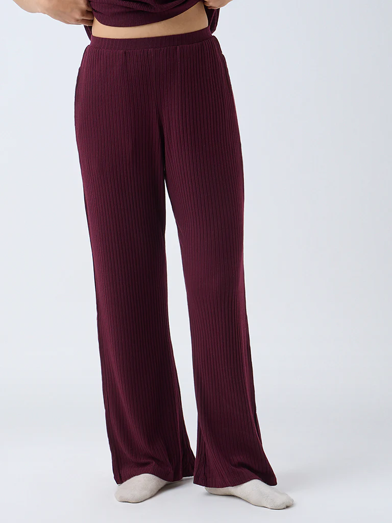 Wunderlove Plum Self-Stripe High-Rise Pants - Image 2