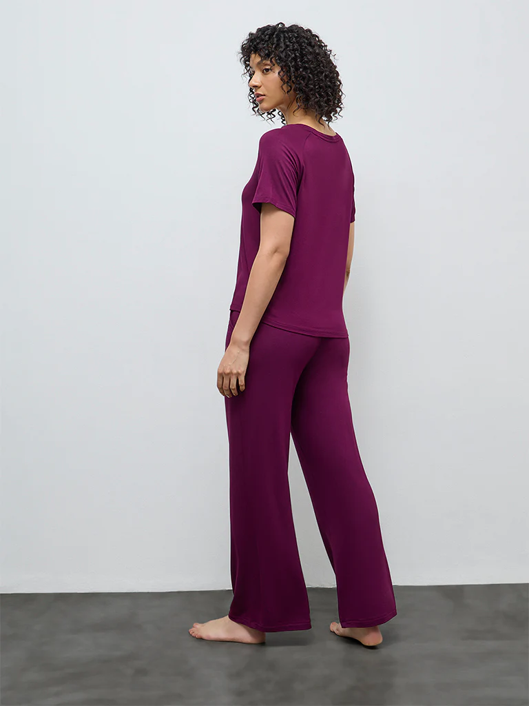 Wunderlove Plum Solid High-Rise Pants - Image 4