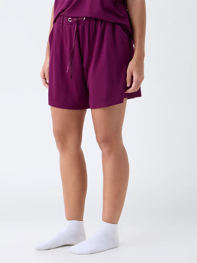 Wunderlove Plum Solid High-Rise Shorts - Image 2