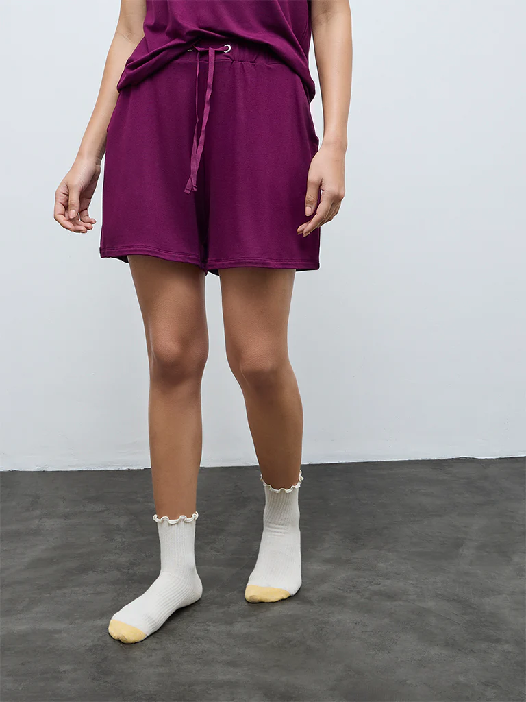 Wunderlove Plum Solid High-Rise Shorts - Image 2