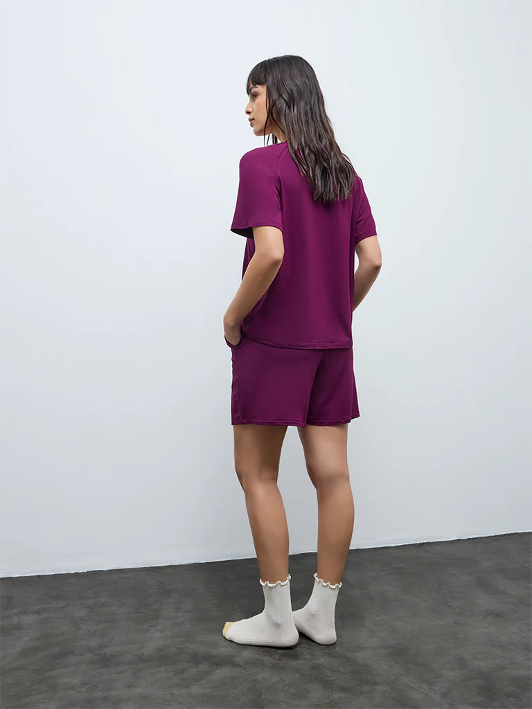 Wunderlove Plum Solid High-Rise Shorts - Image 4