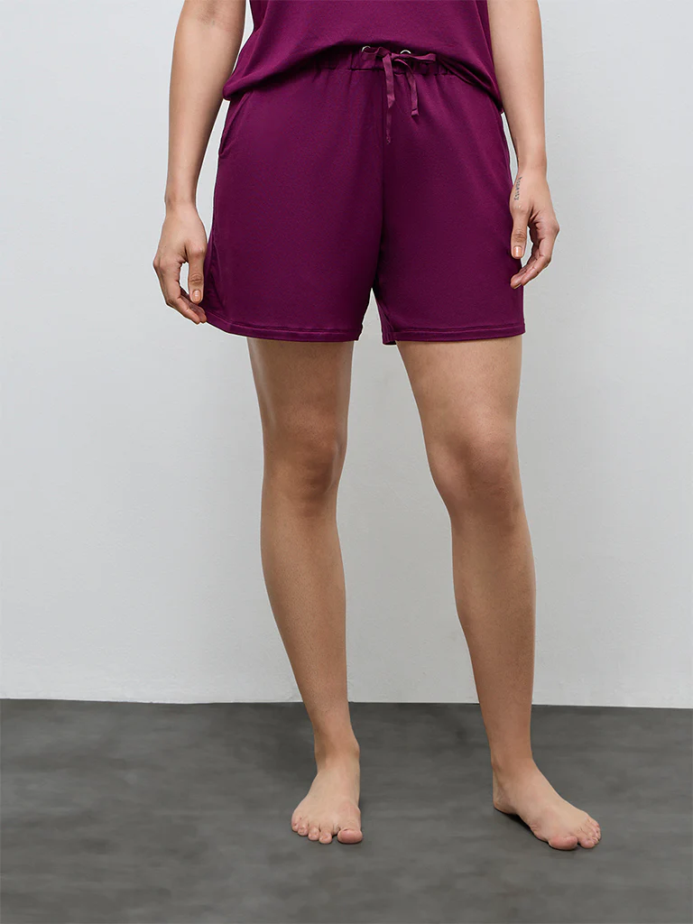 Wunderlove Plum Solid High-Rise Shorts - Image 2