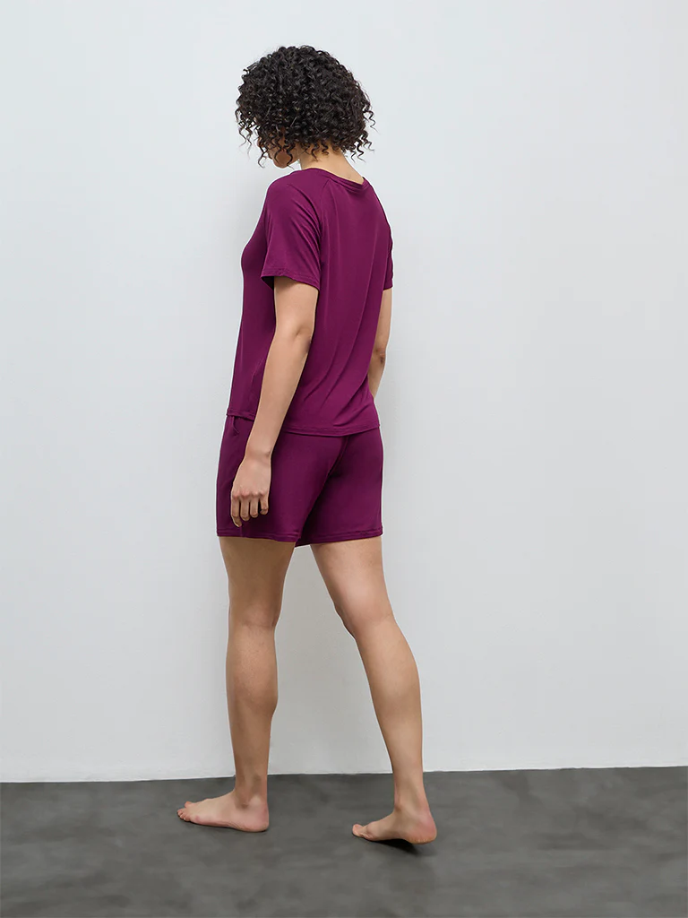 Wunderlove Plum Solid High-Rise Shorts - Image 4