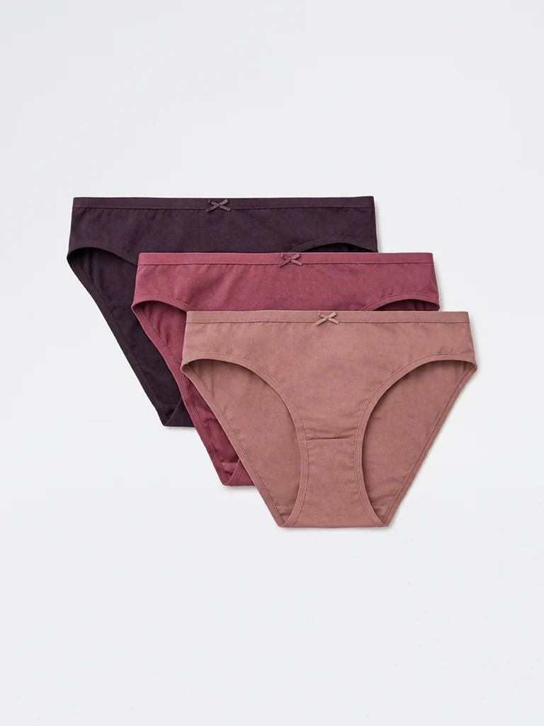 Wunderlove Purple Cotton-Blend Bikini Briefs - Pack of 3
