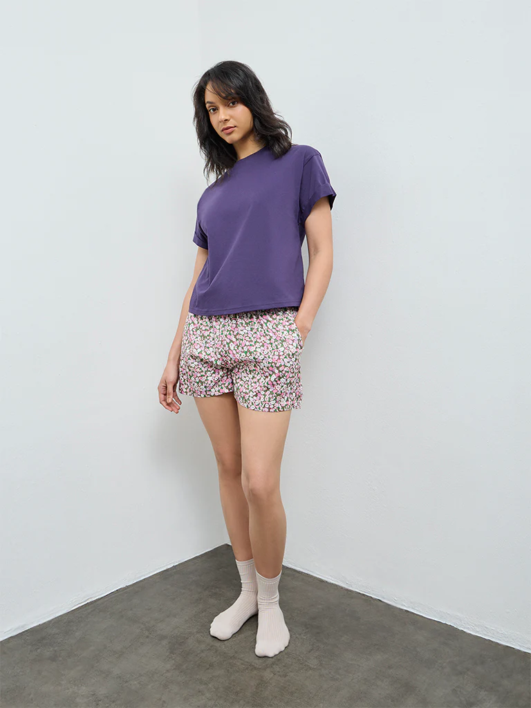 Wunderlove Purple Cotton T-Shirt - Image 2