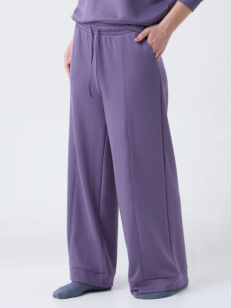Wunderlove Purple Solid High-Rise Pants - Image 2