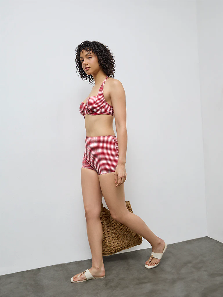 Wunderlove Red Checkered Halter-Neck Balconette Bra - Image 2