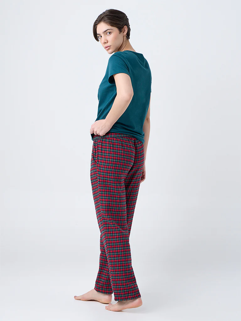 Wunderlove Red Checkered High-Rise Cotton Pants - Image 4