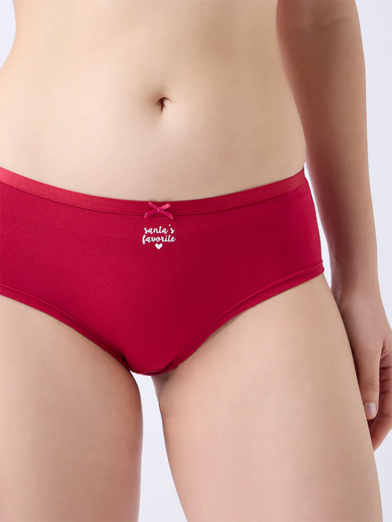 Wunderlove Red Low-Rise Cotton-Blend Briefs - Pack of 3 - Image 3