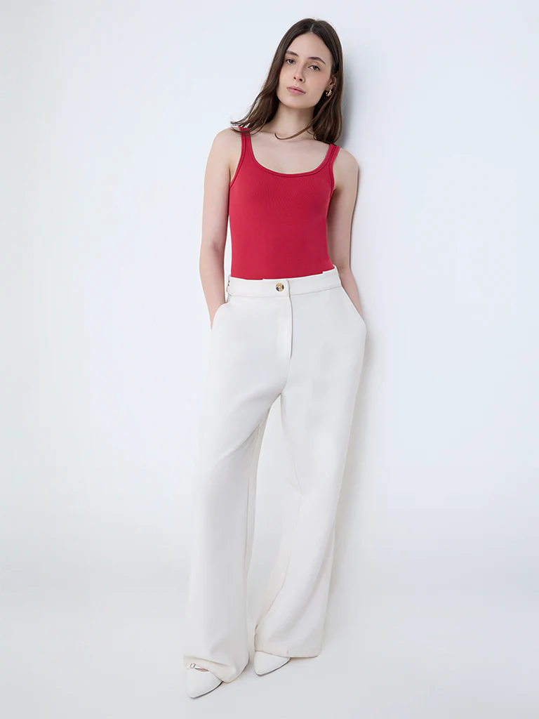 Wunderlove Red Ribbed Seam-Free Bodysuit - Image 2