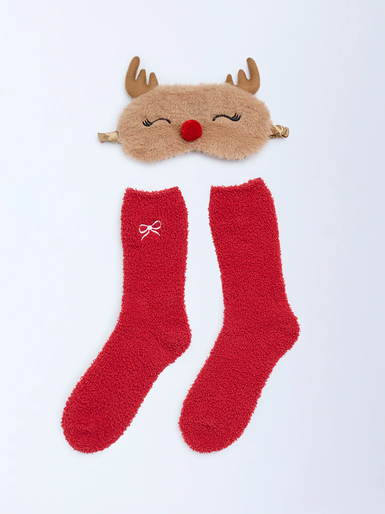 Wunderlove Red Socks and Eye Mask Set