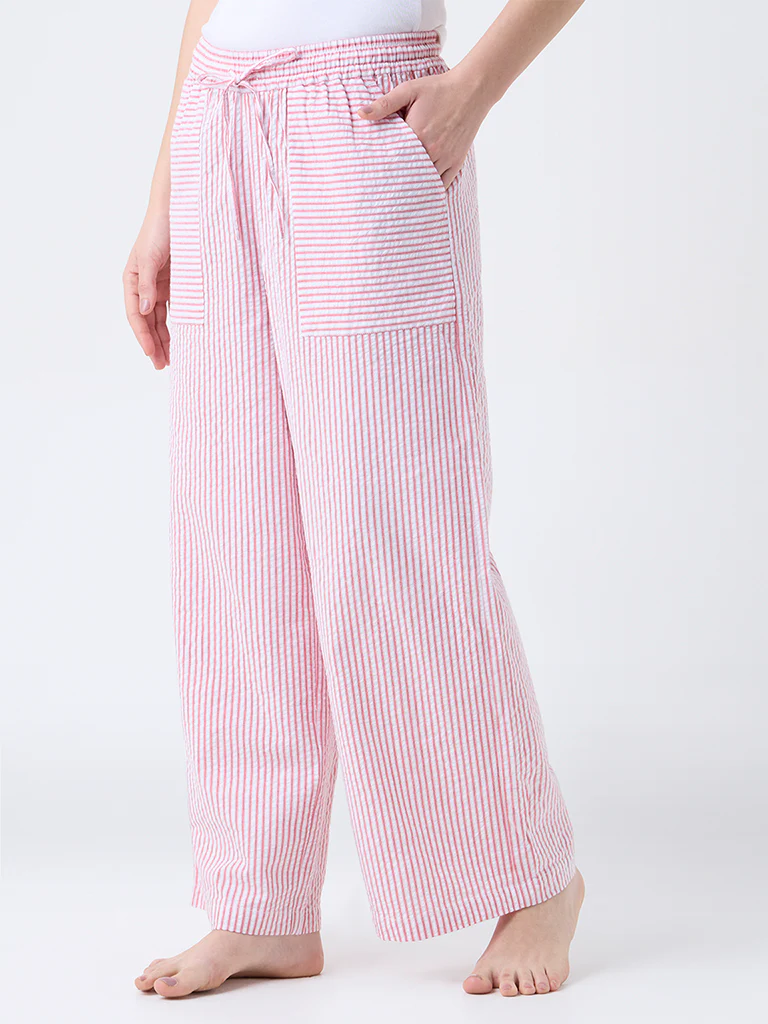 Wunderlove Red Striped High-Rise Cotton Pants - Image 2