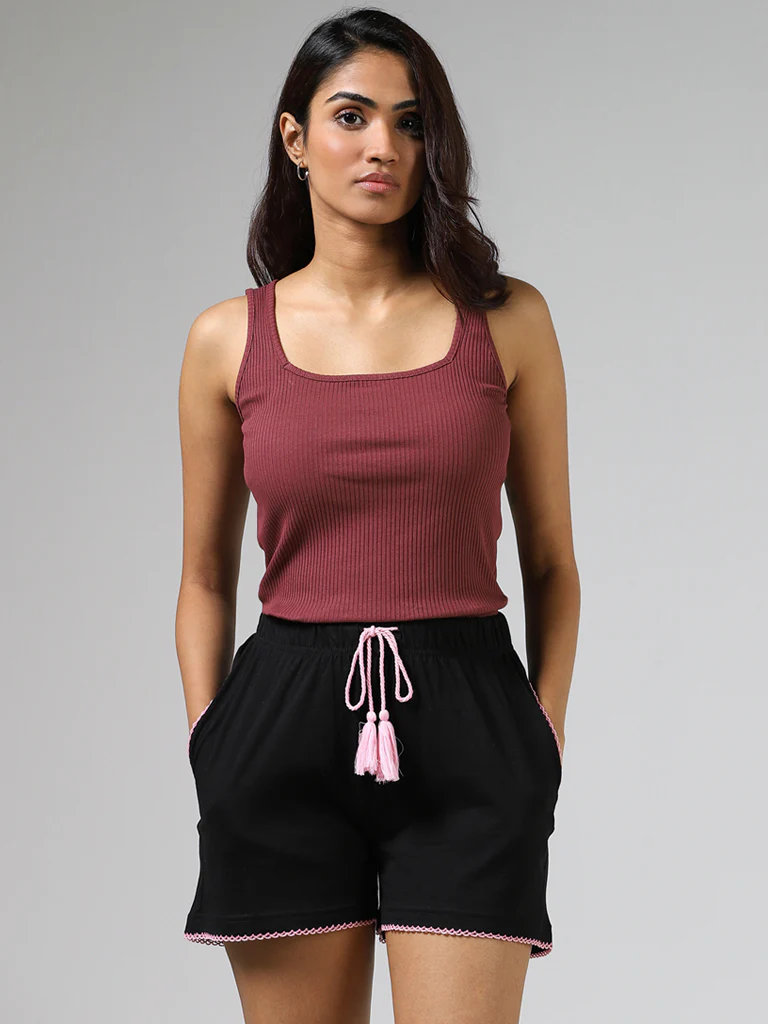 Wunderlove Rust Ribbed Cotton-Blend Camisole - Image 3