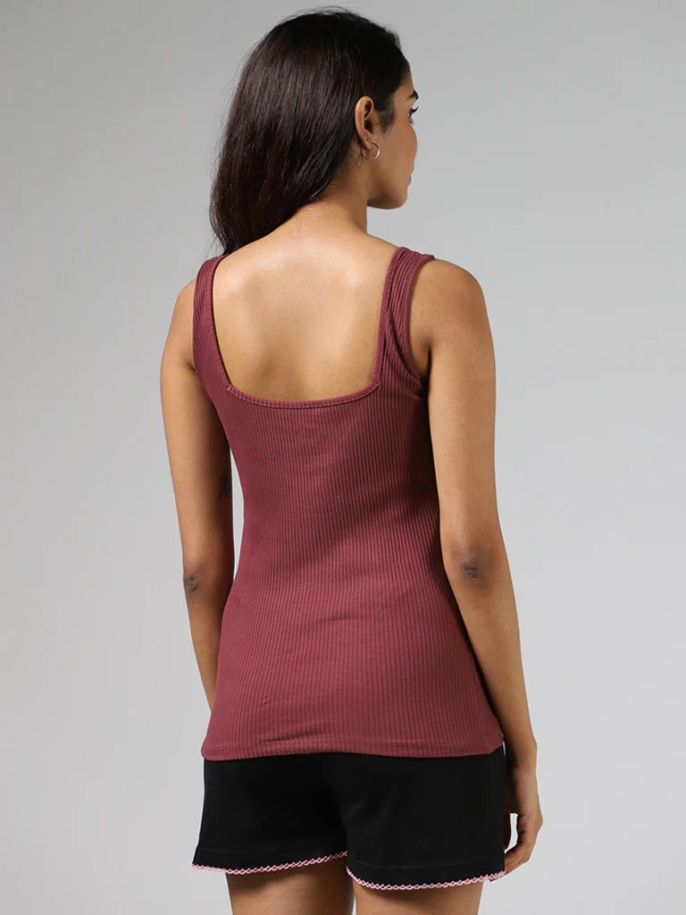 Wunderlove Rust Ribbed Cotton-Blend Camisole - Image 4