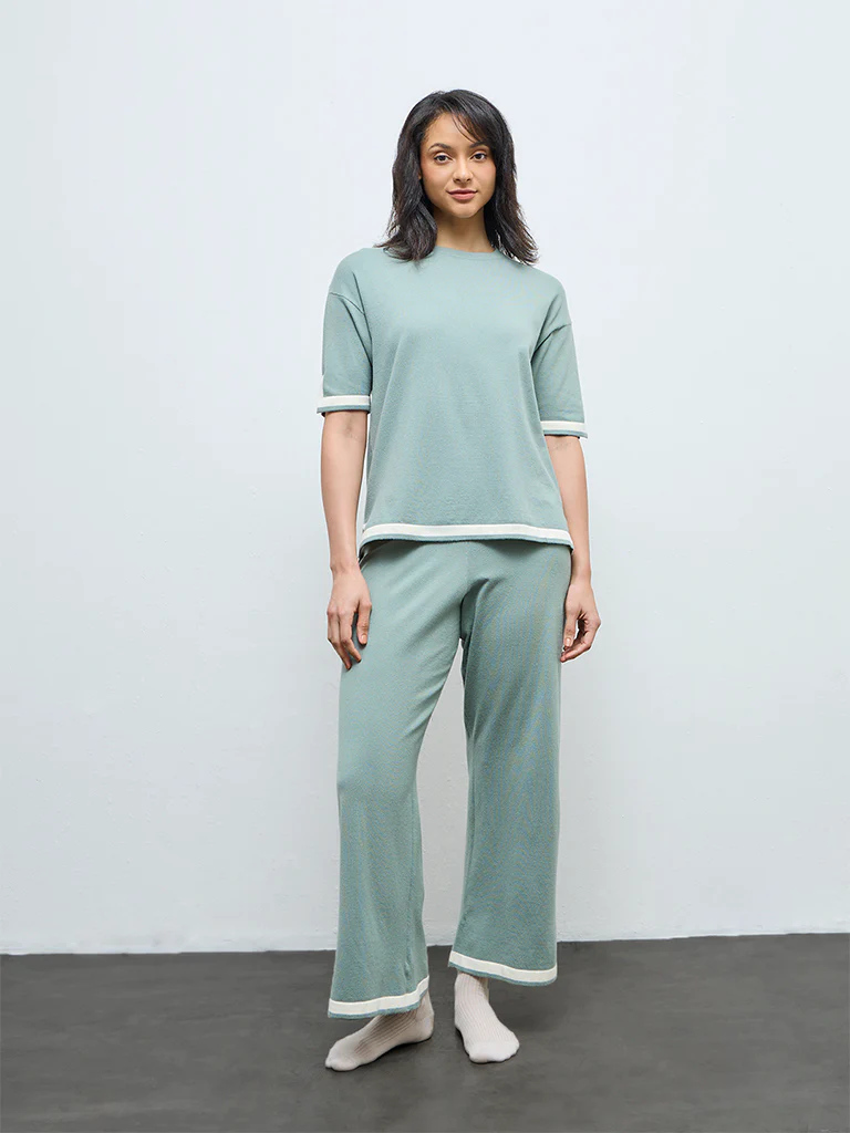 Wunderlove Sage Contrast-Detail High-Rise Pants