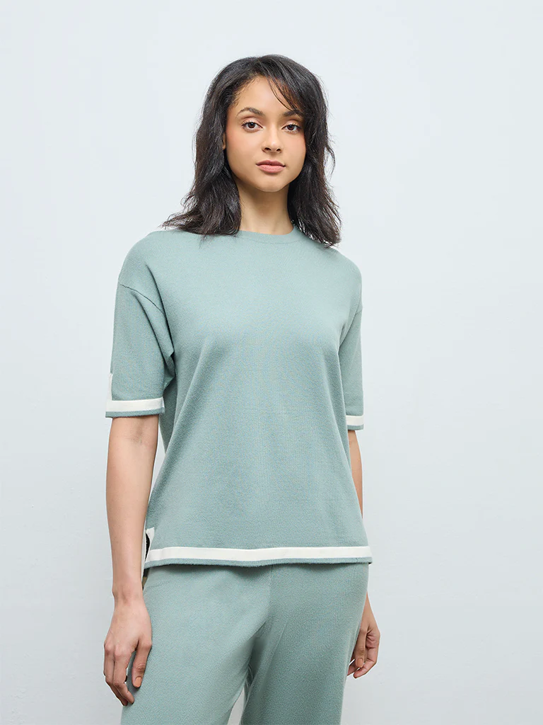 Wunderlove Sage Contrast-Detail Top