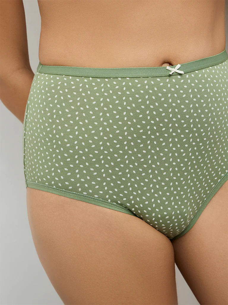 Wunderlove Sage Printed Hi-Rise Cotton-Blend Briefs - Pack of 3 - Image 4