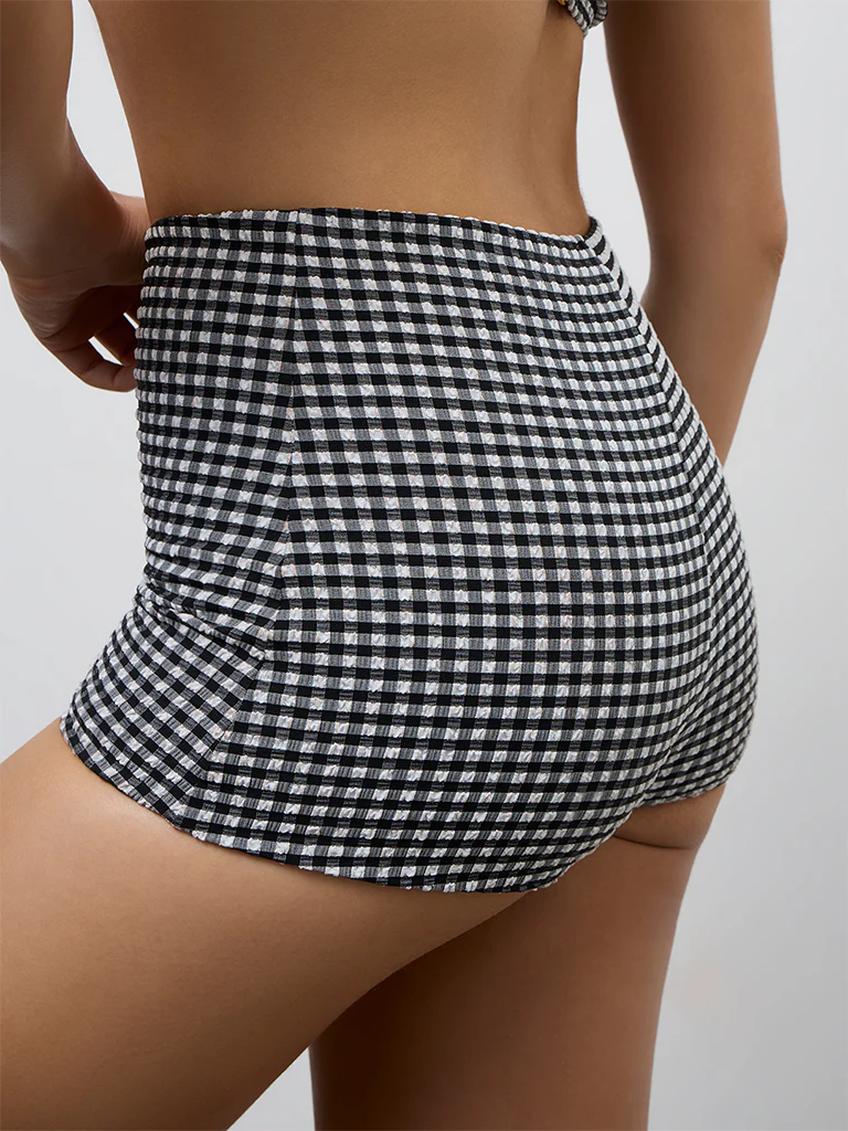Wunderlove Swimwear Black Gingham Checkered High-Waist Briefs - Image 3