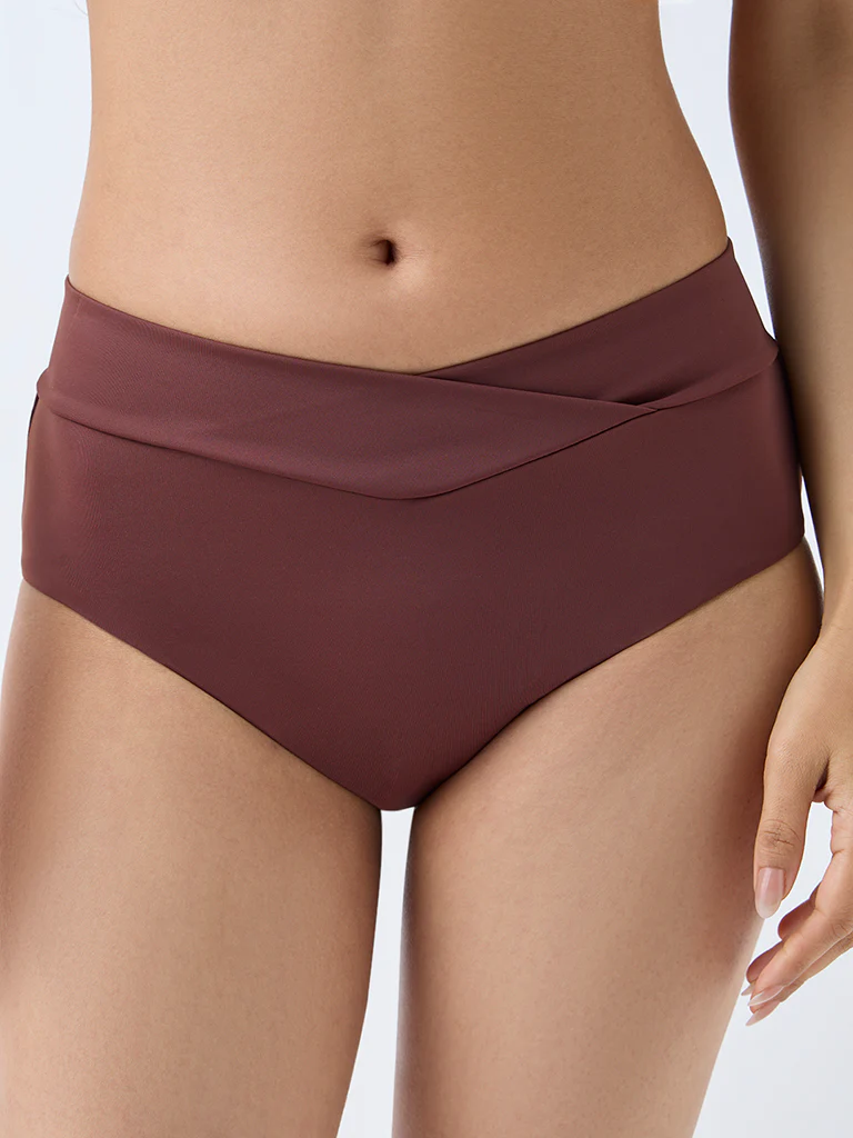 Wunderlove Swimwear Brown Criss-Cross Waist Briefs - Image 3