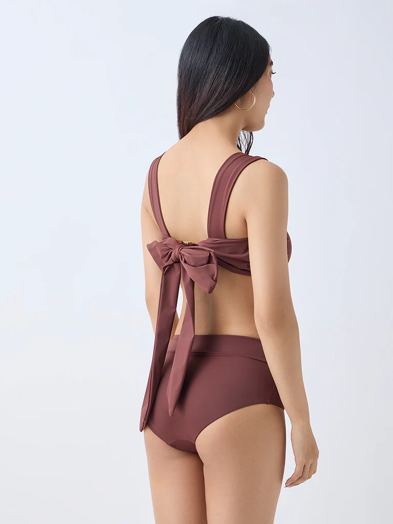 Wunderlove Swimwear Brown Ruched Padded Bra - Image 4