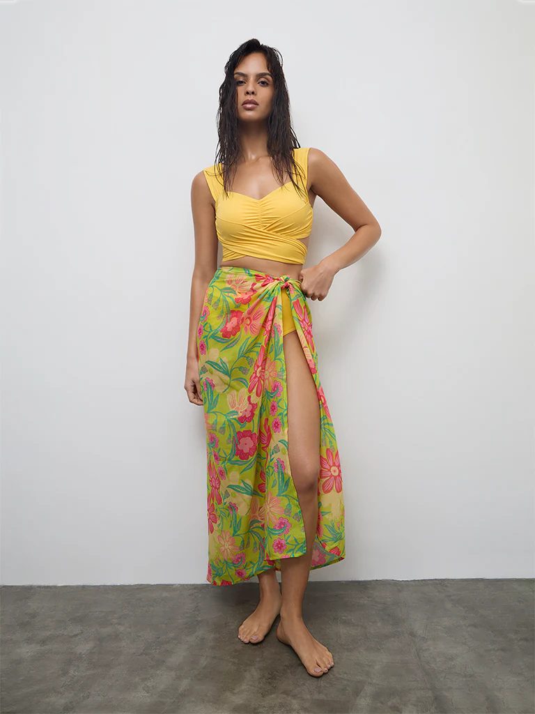 Wunderlove Swimwear Lime Floral Pattern Sarong In A Bag