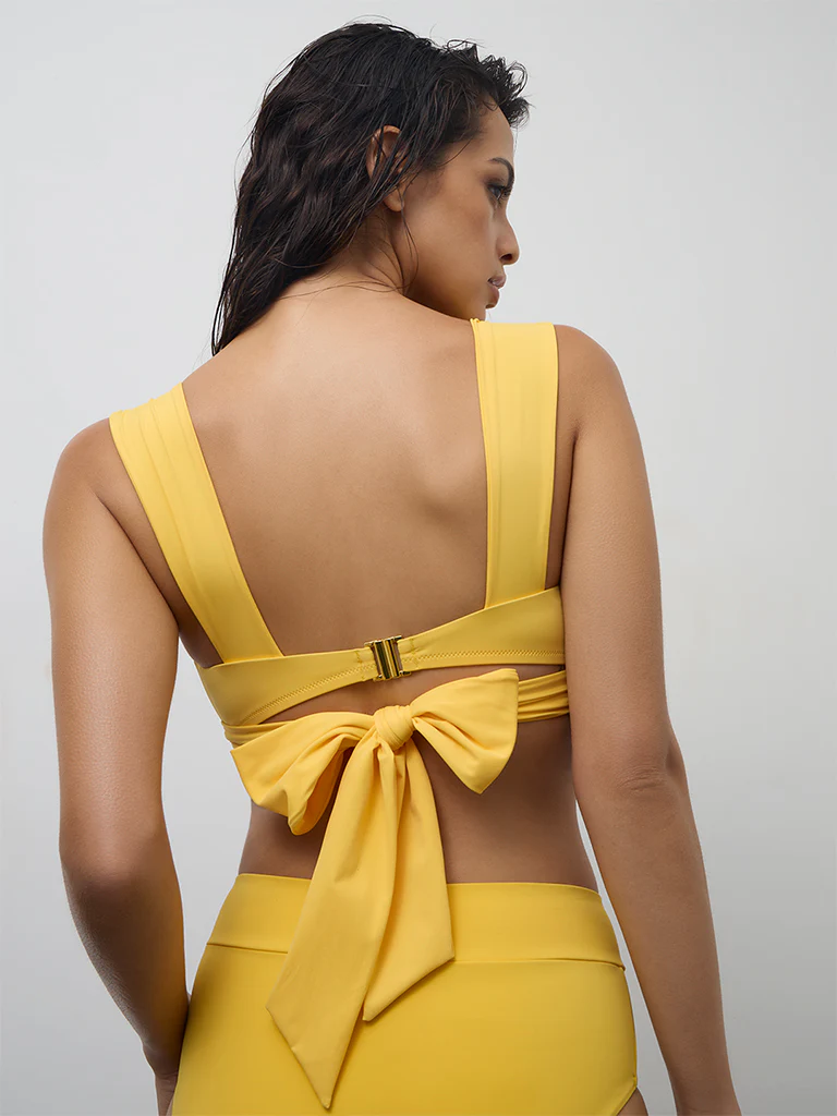 Wunderlove Swimwear Yellow Tie-Up Detail Bikini Bra - Image 4