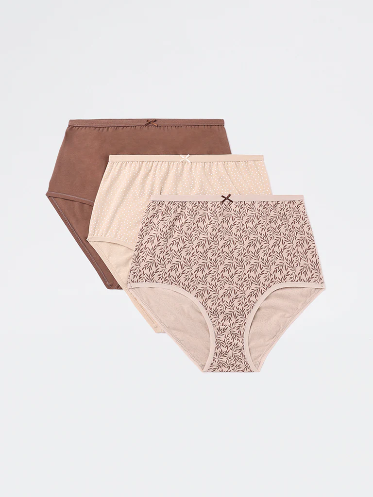 Wunderlove Taupe Cotton-Blend Full Briefs - Pack of 3 - Image 2