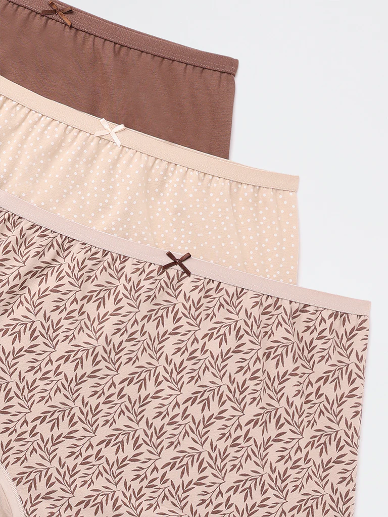 Wunderlove Taupe Cotton-Blend Full Briefs - Pack of 3 - Image 8