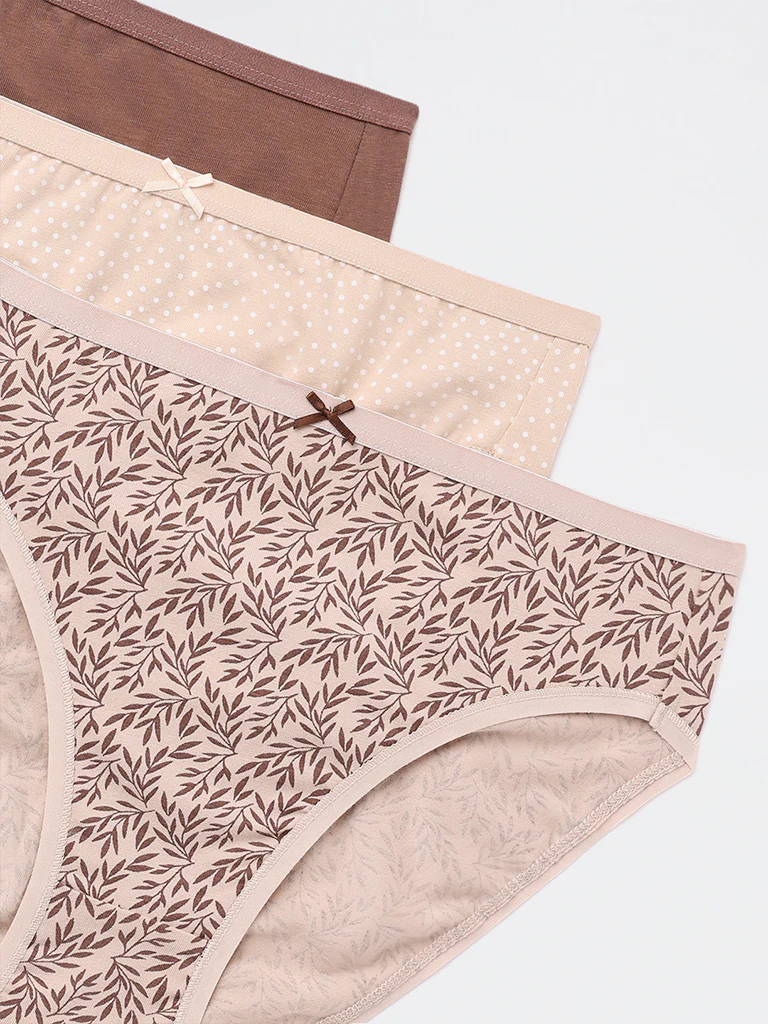Wunderlove Taupe Hi-Leg Cotton-Blend Briefs - Pack of 3 - Image 8