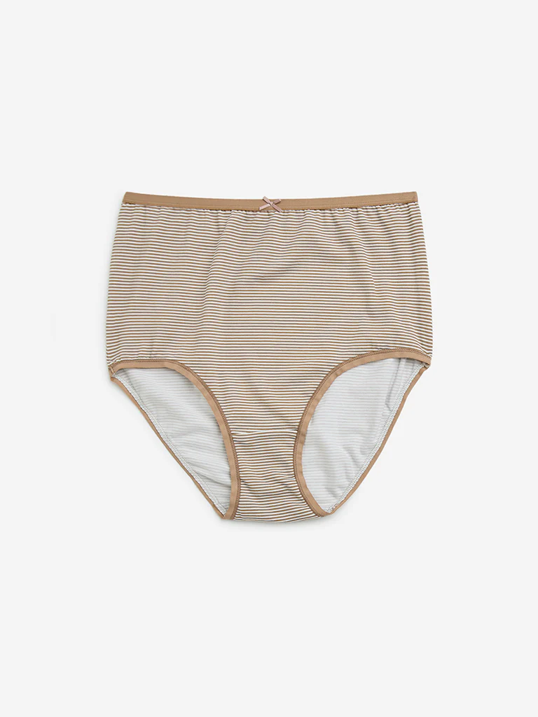 Wunderlove Taupe Printed Cotton-Blend Briefs - Pack of 3 - Image 2