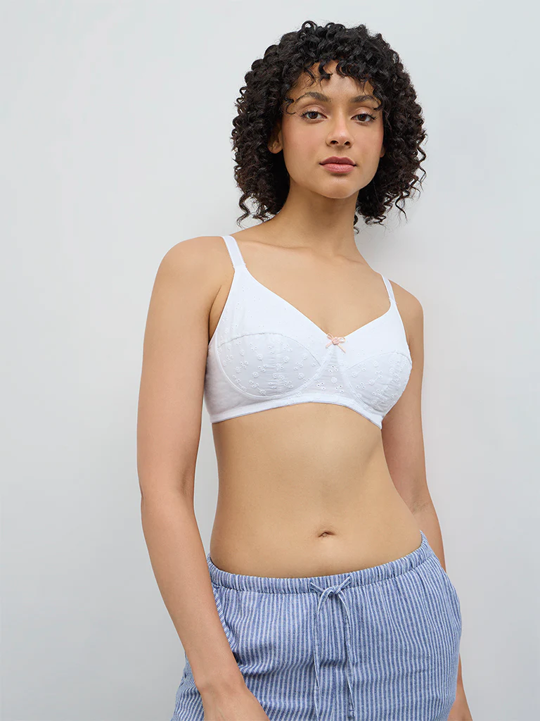 Wunderlove White Broderie Anglaise Cotton-Blend Bra - Image 2