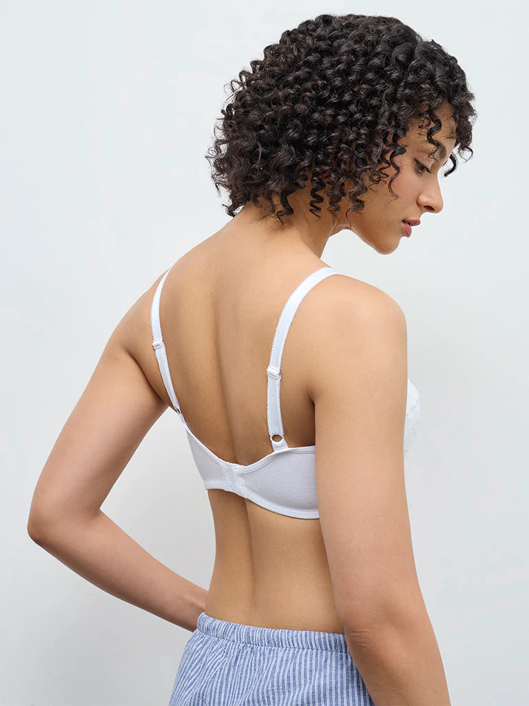 Wunderlove White Broderie Anglaise Cotton-Blend Bra - Image 4