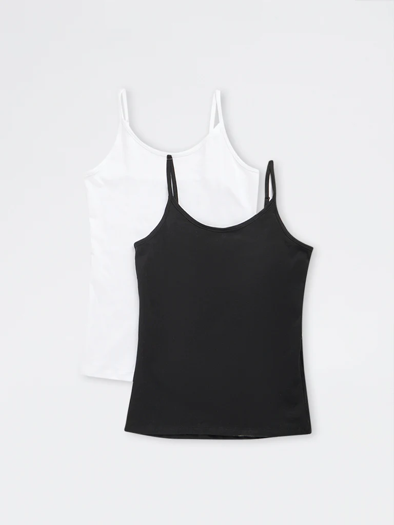 Wunderlove White Cotton-Blend Camisoles - Pack of 2 - Image 2