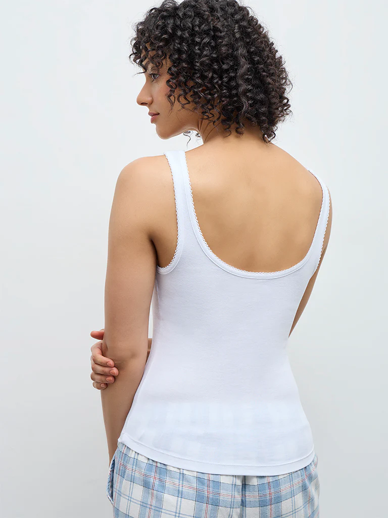 Wunderlove White Cotton Tank Top - Image 4