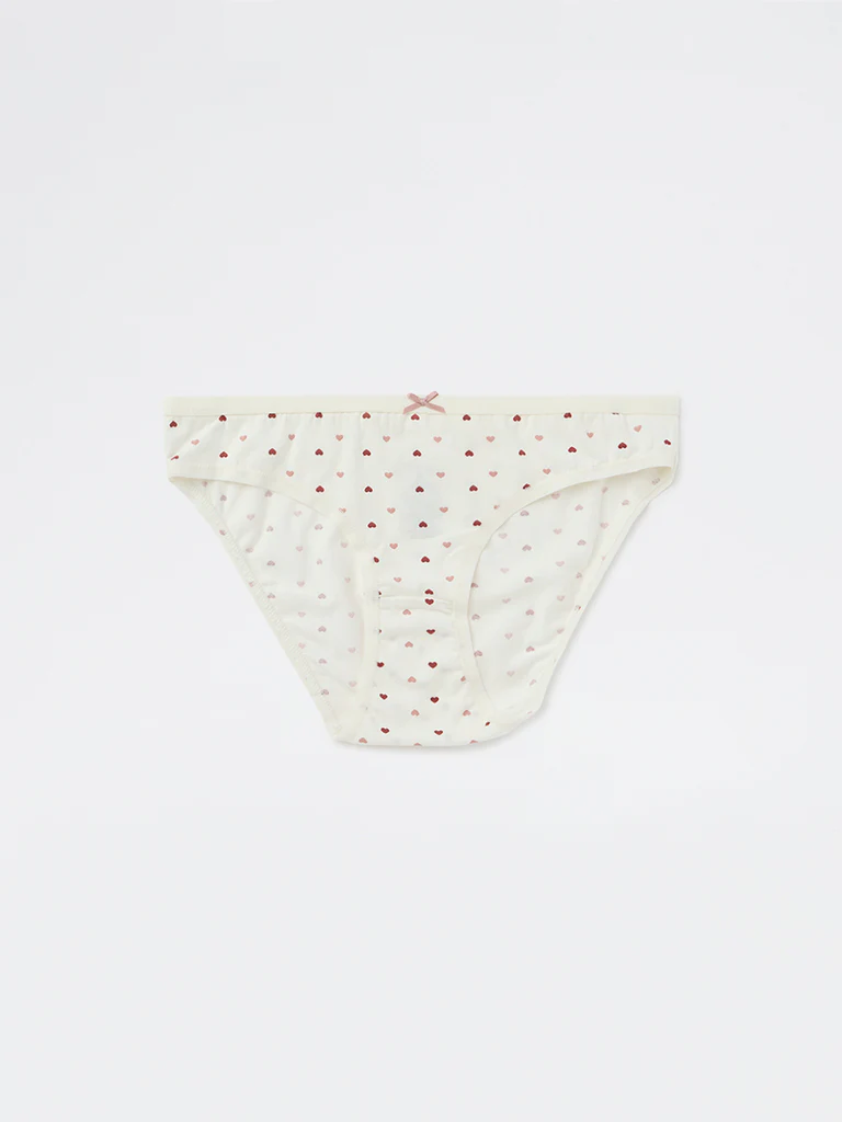 Wunderlove White Heart Printed Cotton-Blend Bikini Briefs - Pack of 3 - Image 7
