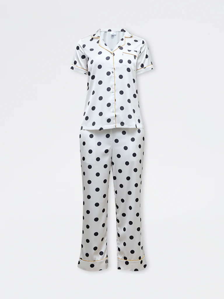 Wunderlove White Polka-Dots Shirt and Pyjamas Set - Image 5